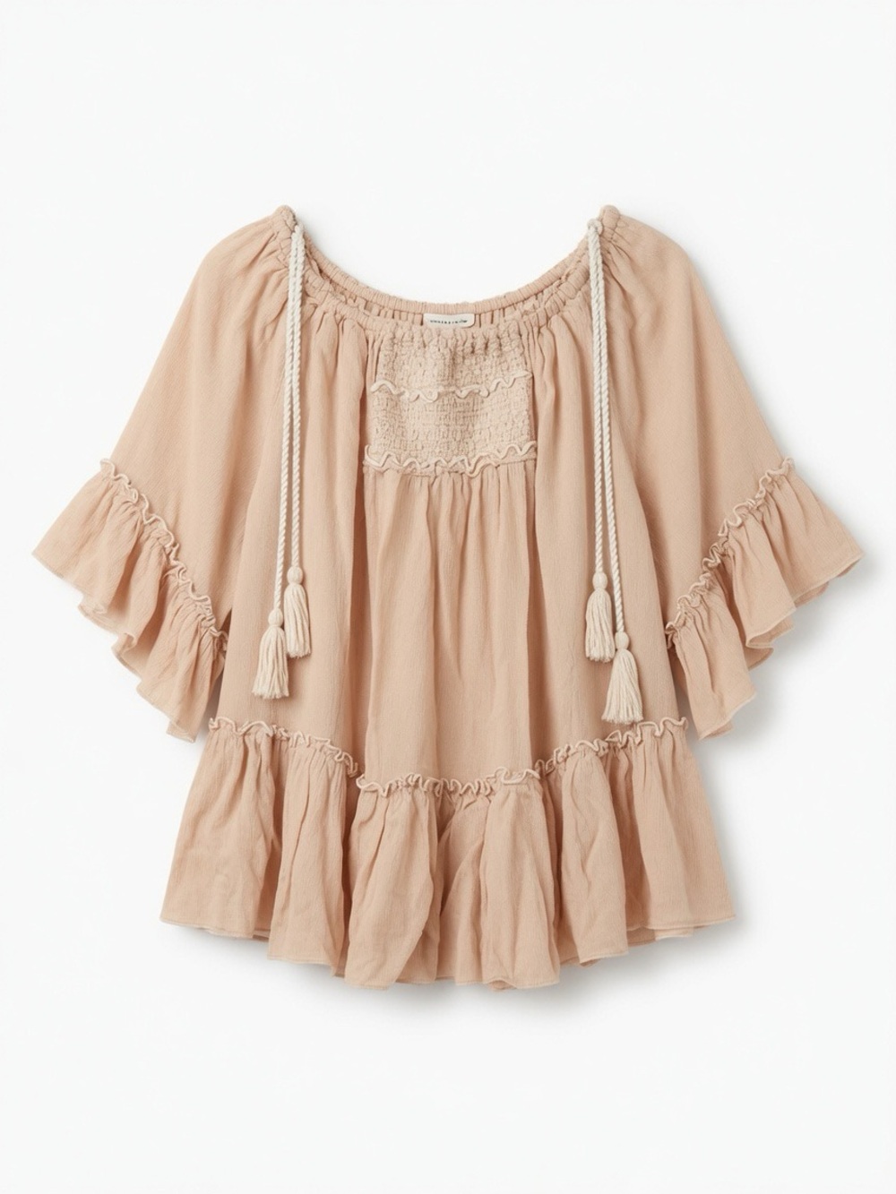 Surf Gypsy Smocked Tassel Peasant Top
